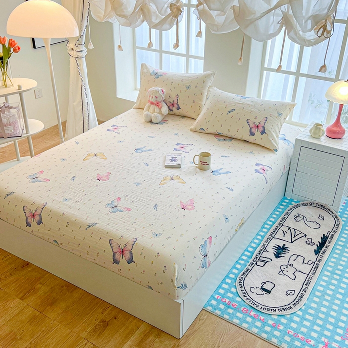 91家纺网 家纺一手货源 找家纺 鼎丰家纺 2025新款90克超柔软糯印花单床笠系列 星蝶物语