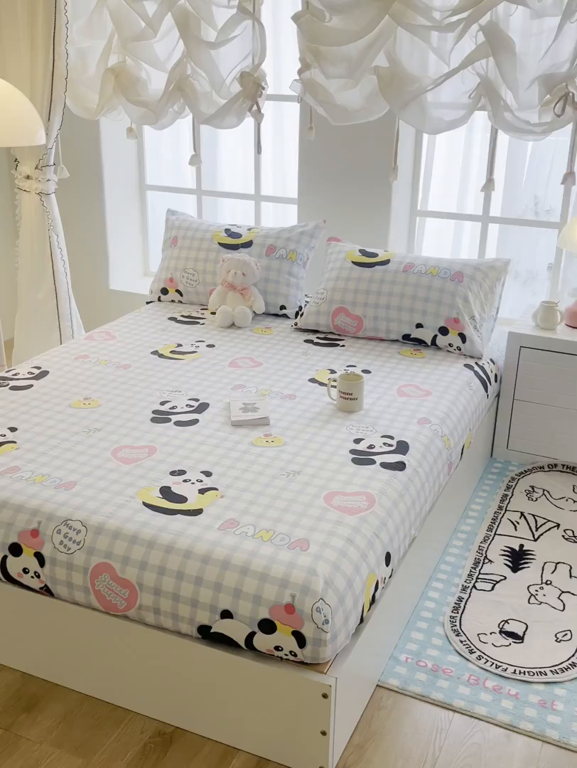 91家纺网 家纺一手货源 找家纺 鼎丰家纺 2025新款90克超柔软糯印花单床笠系列 自由熊猫