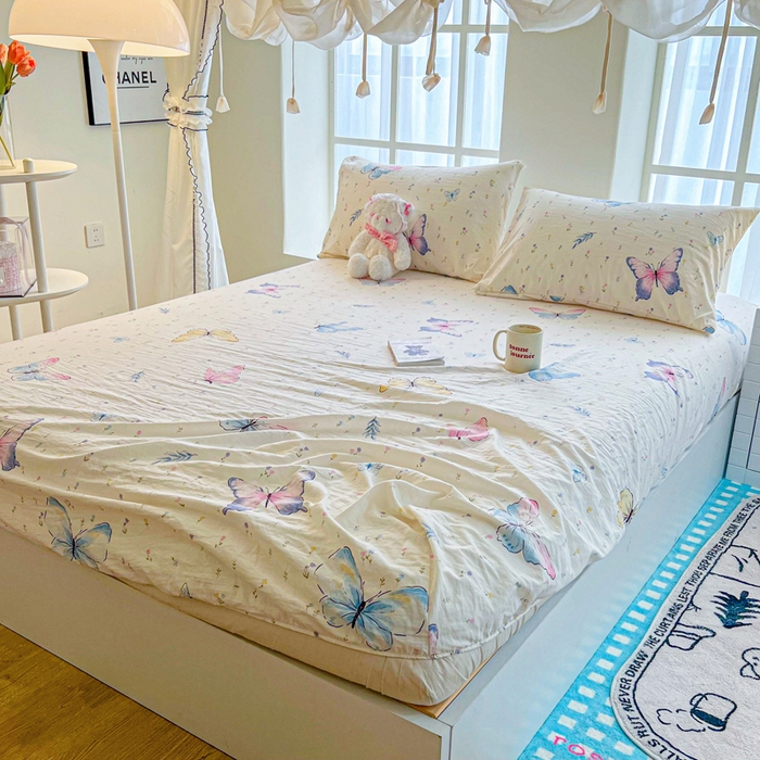 91家纺网 家纺一手货源 找家纺 鼎丰家纺 2025新款90克超柔软糯印花单床笠系列 星蝶物语