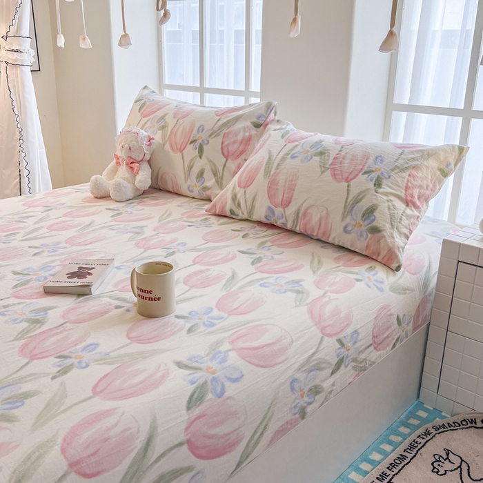 91家纺网 家纺一手货源 找家纺 鼎丰家纺 2025新款90克超柔软糯印花单床笠系列 花暮