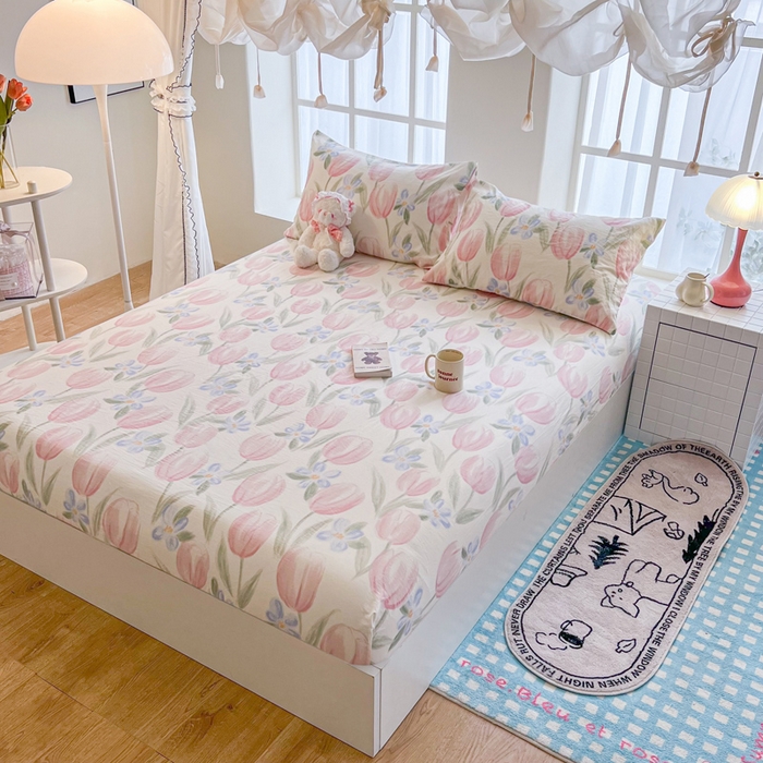 91家纺网 家纺一手货源 找家纺 鼎丰家纺 2025新款90克超柔软糯印花单床笠系列 花暮