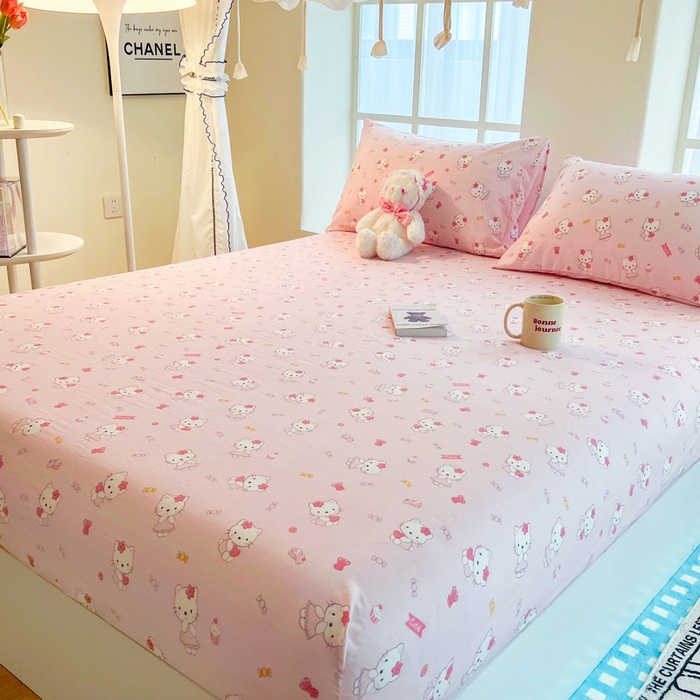 91家纺网 家纺一手货源 找家纺 鼎丰家纺 2025新款90克超柔软糯印花单床笠系列 糖果kt