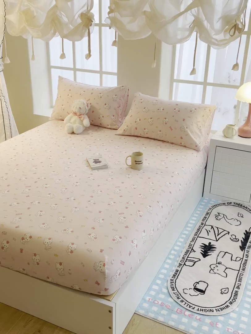 91家纺网 家纺一手货源 找家纺 鼎丰家纺 2025新款90克超柔软糯印花单床笠系列 糖果kt