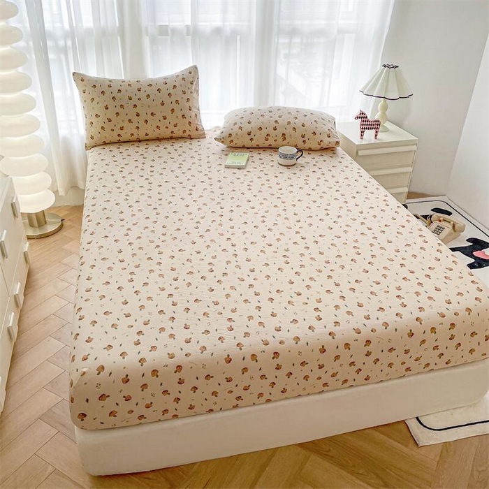 91家纺网 家纺一手货源 找家纺 鼎丰家纺 2025新款90克超柔软糯印花单床笠系列 小蘑菇