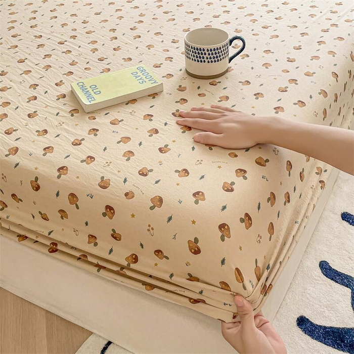 91家纺网 家纺一手货源 找家纺 鼎丰家纺 2025新款90克超柔软糯印花单床笠系列 小蘑菇