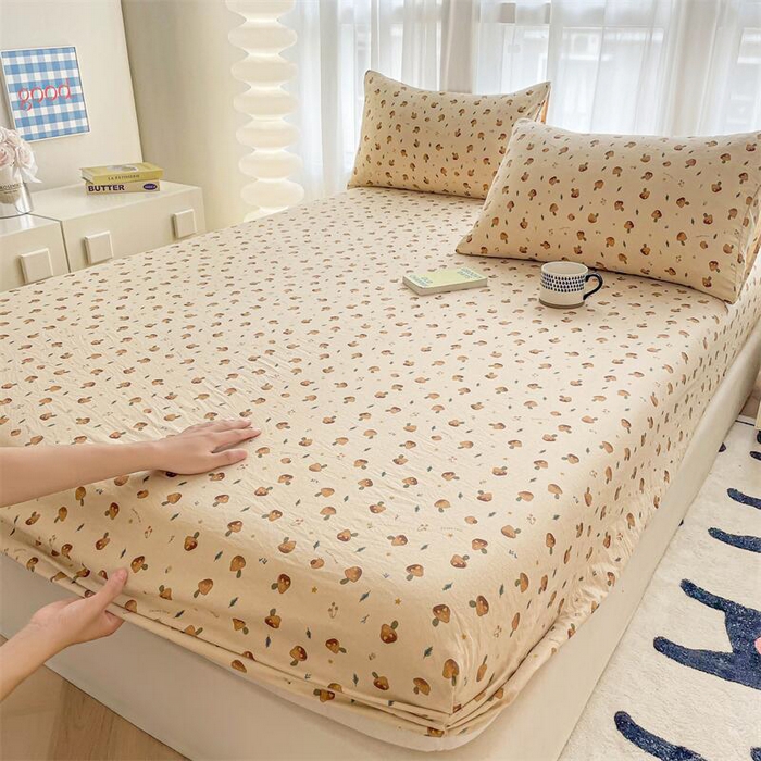 91家纺网 家纺一手货源 找家纺 鼎丰家纺 2025新款90克超柔软糯印花单床笠系列 小蘑菇