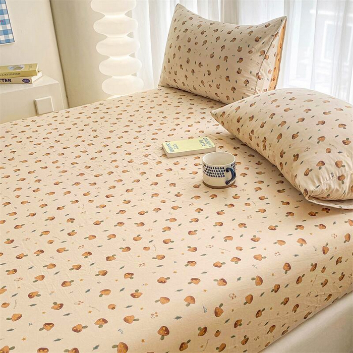 91家纺网 家纺一手货源 找家纺 鼎丰家纺 2025新款90克超柔软糯印花单床笠系列 小蘑菇