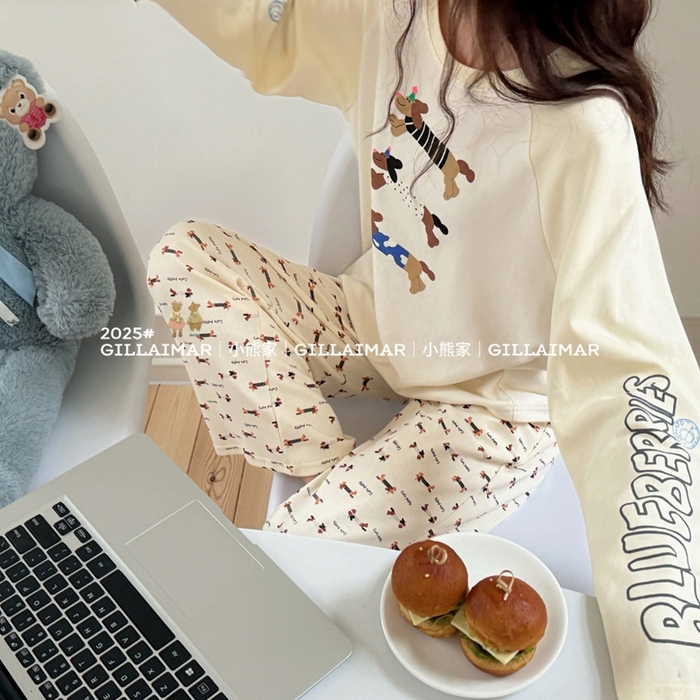 91家纺网 家纺一手货源 找家纺 妍景家居生活馆 2025新款小熊家-腊肠家居服 小熊家-腊肠-米色