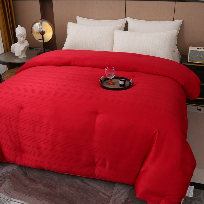 91家纺网 家纺一手货源 找家纺 越宏顺 2025新款全棉缎条.被桑.被春秋被双人子母被二合一冬被 大红