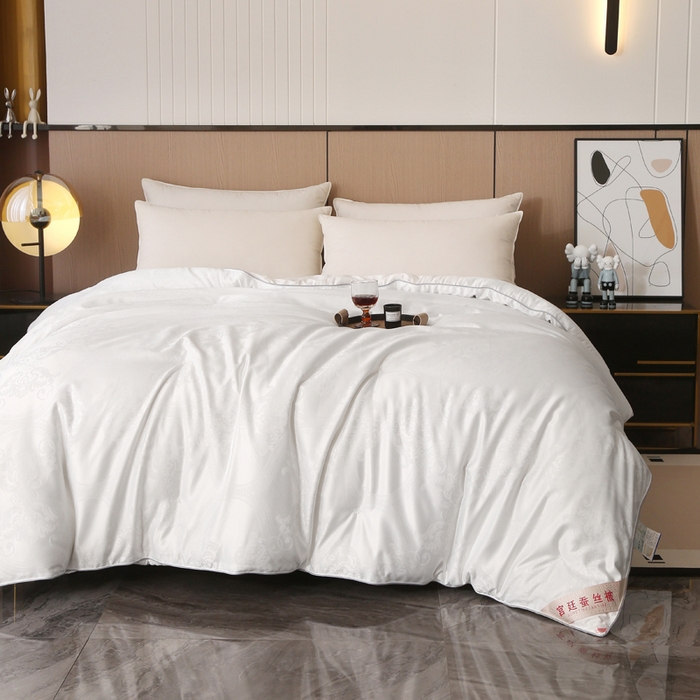 91家纺网 家纺一手货源 找家纺 越宏顺 2025新款60S全棉莫代尔提花.被手工订花.被子母被 白色