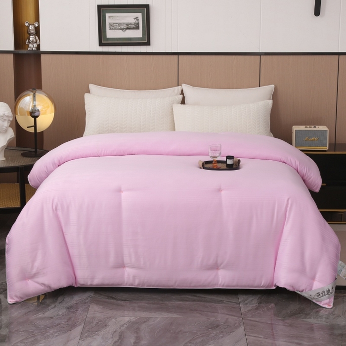 91家纺网 家纺一手货源 找家纺 越宏顺 2025新款全棉缎条.被桑.被春秋被双人子母被二合一冬被 粉色