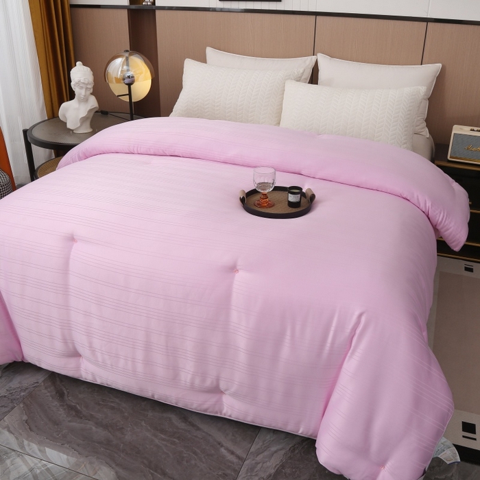 91家纺网 家纺一手货源 找家纺 越宏顺 2025新款全棉缎条.被桑.被春秋被双人子母被二合一冬被 粉色