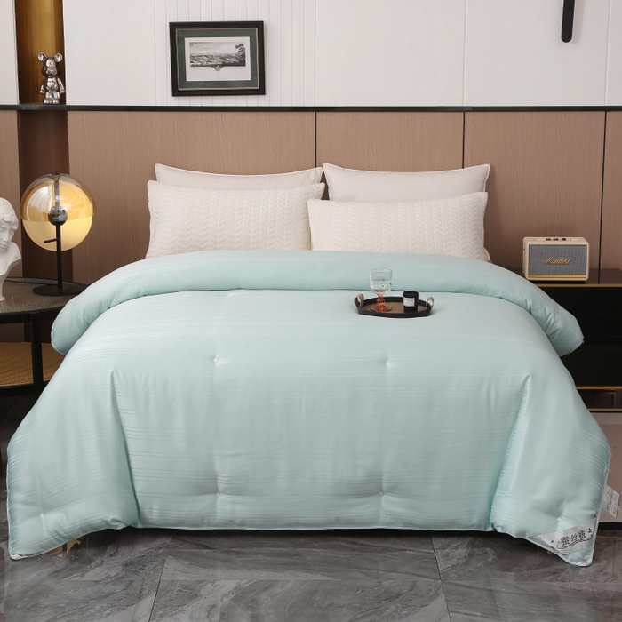 91家纺网 家纺一手货源 找家纺 越宏顺 2025新款全棉缎条.被桑.被春秋被双人子母被二合一冬被 绿色
