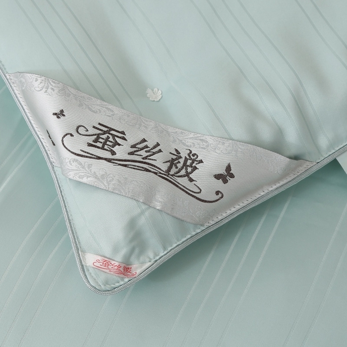 91家纺网 家纺一手货源 找家纺 越宏顺 2025新款全棉缎条.被桑.被春秋被双人子母被二合一冬被 绿色
