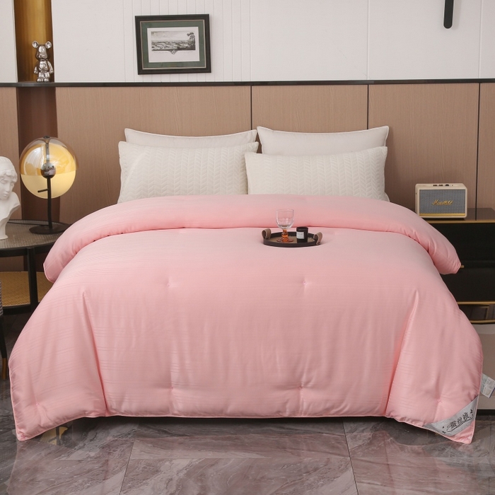 91家纺网 家纺一手货源 找家纺 越宏顺 2025新款全棉缎条.被桑.被春秋被双人子母被二合一冬被 玉色