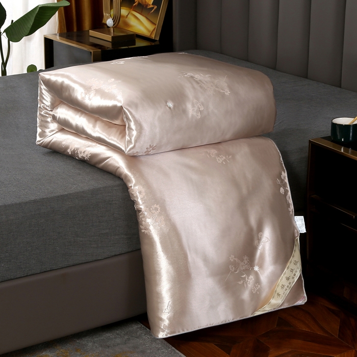 91家纺网 家纺一手货源 找家纺 越宏顺 2025新款仿真丝蝴蝶花手工.被子母被被子被芯 卡其