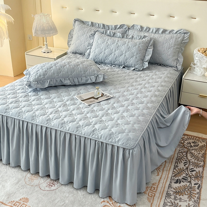 鼎丰家纺 2025新款水洗磨毛夹棉床裙套件-曼可系列 曼可-灰色