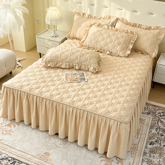 91家纺网 家纺一手货源 找家纺 鼎丰家纺 2025新款水洗磨毛夹棉床裙套件-曼可系列 曼可-卡其