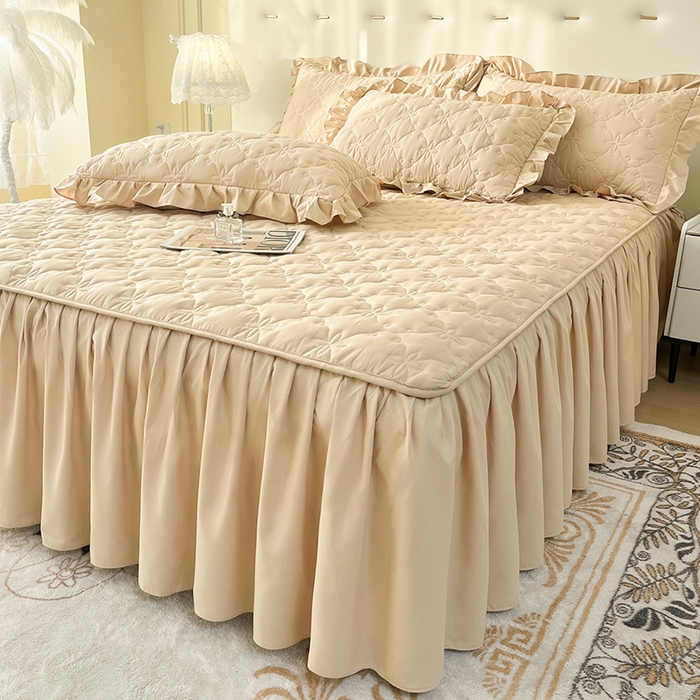 91家纺网 家纺一手货源 找家纺 鼎丰家纺 2025新款水洗磨毛夹棉床裙套件-曼可系列 曼可-卡其