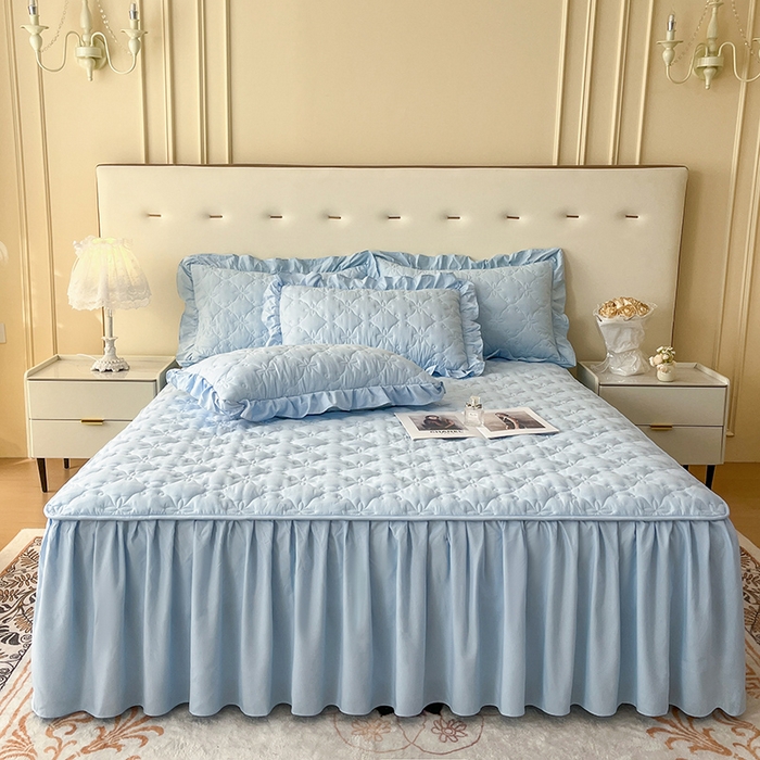 91家纺网 家纺一手货源 找家纺 鼎丰家纺 2025新款水洗磨毛夹棉床裙套件-曼可系列 曼可-天蓝