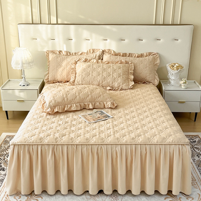 91家纺网 家纺一手货源 找家纺 鼎丰家纺 2025新款水洗磨毛夹棉床裙套件-曼可系列 曼可-卡其