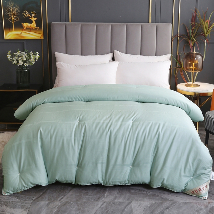 91家纺网 家纺一手货源 找家纺 越宏顺 2025新款80s全棉提花手工.被 被子被芯 豆绿