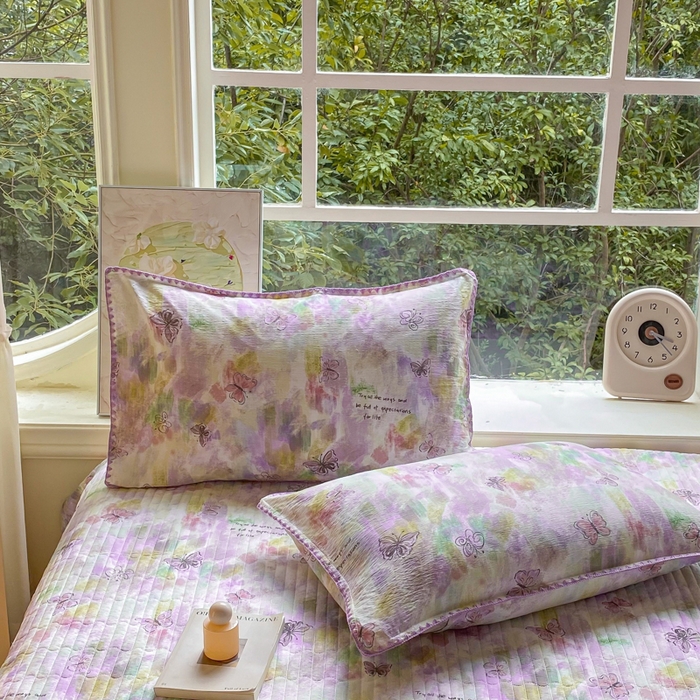 91家纺网 家纺一手货源 找家纺 梦可莱家居 2025新款木棉床盖四件套 彩绘蝴蝶