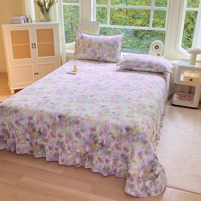 91家纺网 家纺一手货源 找家纺 梦可莱家居 2025新款木棉床盖四件套 彩绘蝴蝶