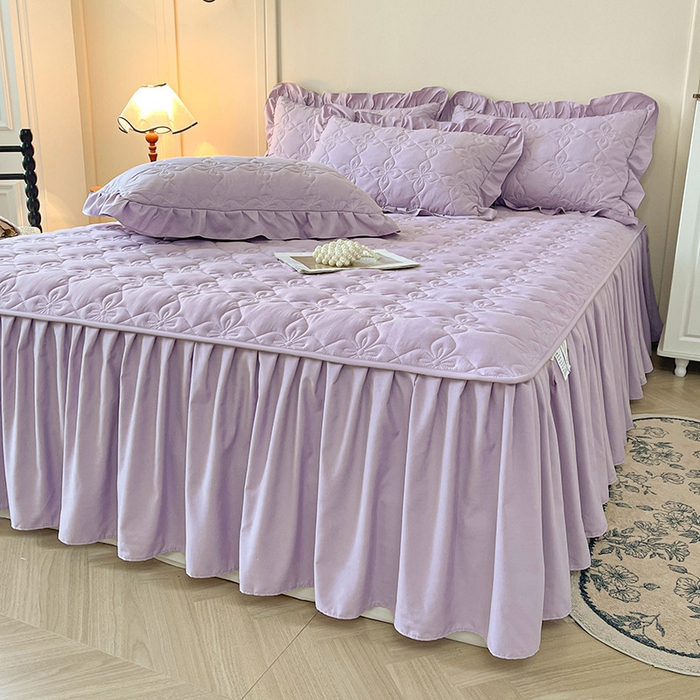 91家纺网 家纺一手货源 找家纺 鼎丰家纺 2025新款-新疆棉花夹棉床裙 100%新疆棉花床裙-海棠紫