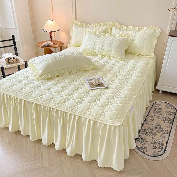 91家纺网 家纺一手货源 找家纺 鼎丰家纺 2025新款-100%新疆棉花夹棉床裙 100%新疆棉花床裙-奶油黄