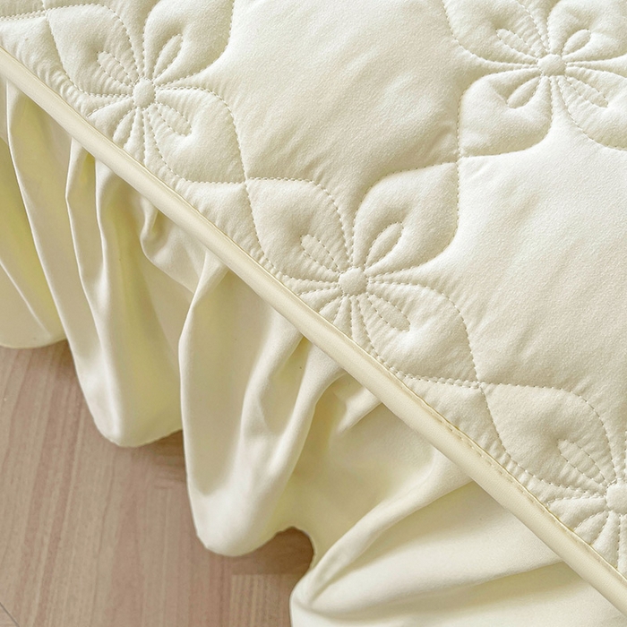 91家纺网 家纺一手货源 找家纺 鼎丰家纺 2025新款-100%新疆棉花夹棉床裙 100%新疆棉花床裙-奶油黄