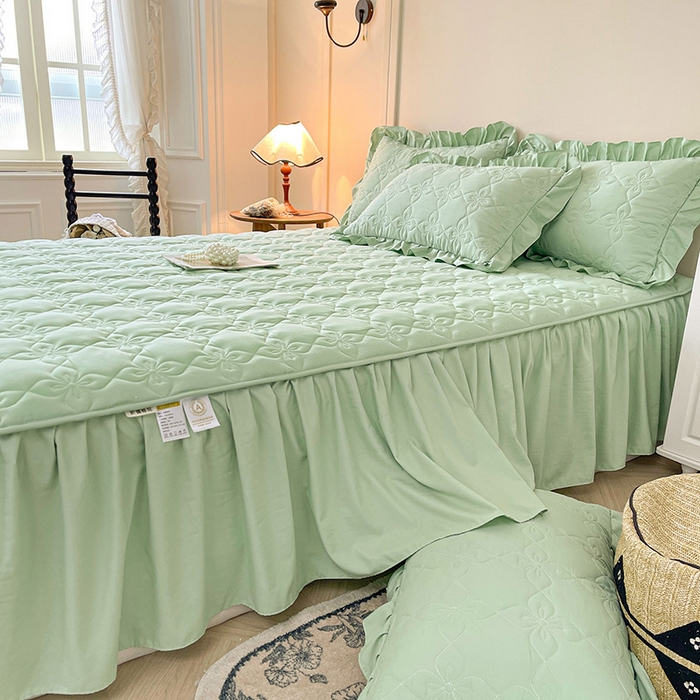 91家纺网 家纺一手货源 找家纺 鼎丰家纺 2025新款-100%新疆棉花夹棉床裙 100%新疆棉花床裙-苹果绿