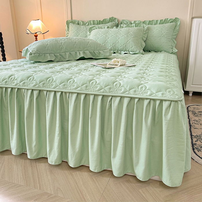 91家纺网 家纺一手货源 找家纺 鼎丰家纺 2025新款-100%新疆棉花夹棉床裙 100%新疆棉花床裙-苹果绿