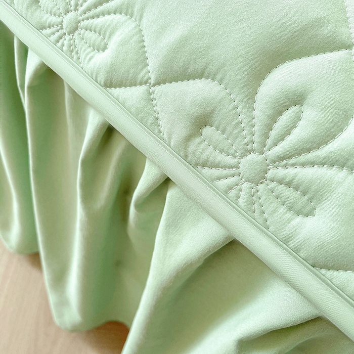 91家纺网 家纺一手货源 找家纺 鼎丰家纺 2025新款-100%新疆棉花夹棉床裙 100%新疆棉花床裙-苹果绿