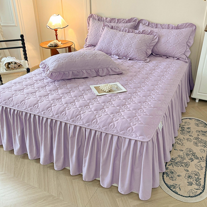 91家纺网 家纺一手货源 找家纺 鼎丰家纺 2025新款-新疆棉花夹棉床裙 100%新疆棉花床裙-海棠紫