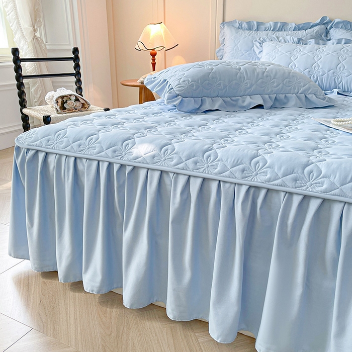 91家纺网 家纺一手货源 找家纺 鼎丰家纺 2025新款-100%新疆棉花夹棉床裙 100%新疆棉花床裙-晴空蓝