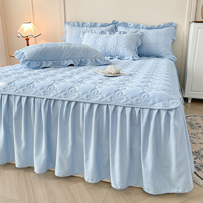 91家纺网 家纺一手货源 找家纺 鼎丰家纺 2025新款-100%新疆棉花夹棉床裙 100%新疆棉花床裙-晴空蓝