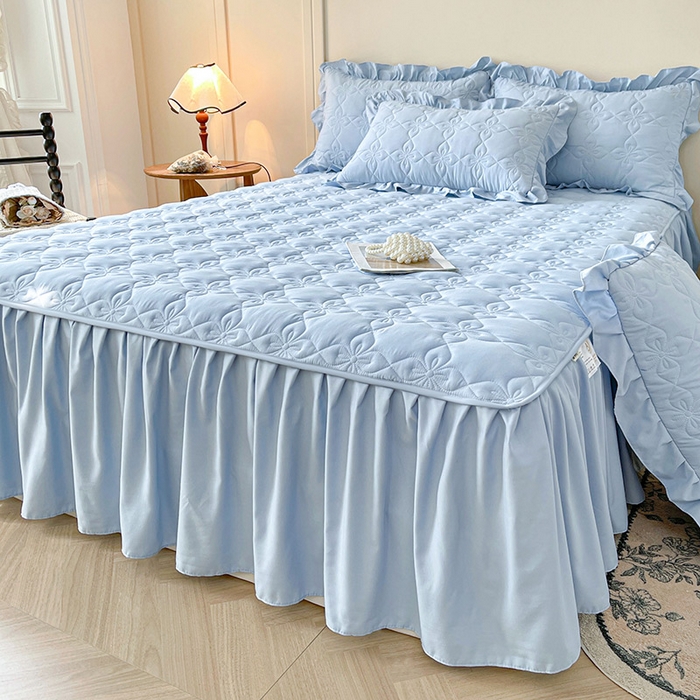 91家纺网 家纺一手货源 找家纺 鼎丰家纺 2025新款-100%新疆棉花夹棉床裙 100%新疆棉花床裙-晴空蓝