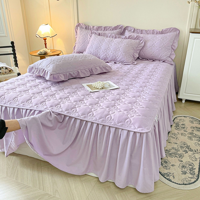 91家纺网 家纺一手货源 找家纺 鼎丰家纺 2025新款-新疆棉花夹棉床裙 100%新疆棉花床裙-海棠紫