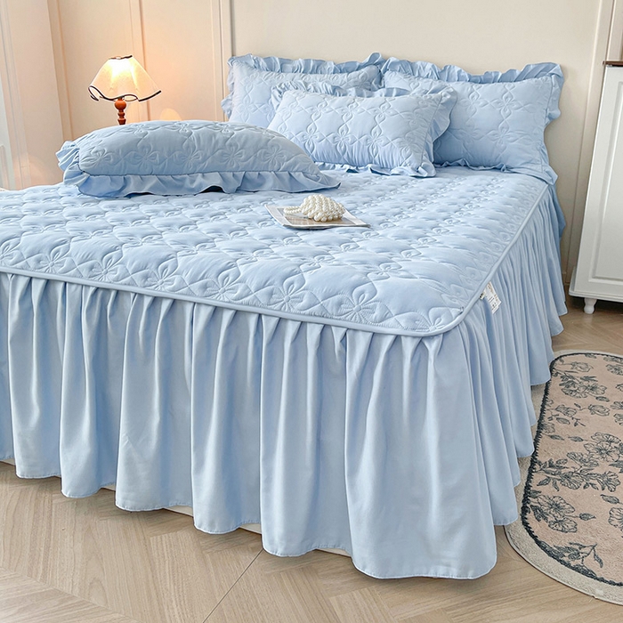 鼎丰家纺 2025新款-100%新疆棉花夹棉床裙 100%新疆棉花床裙-晴空蓝