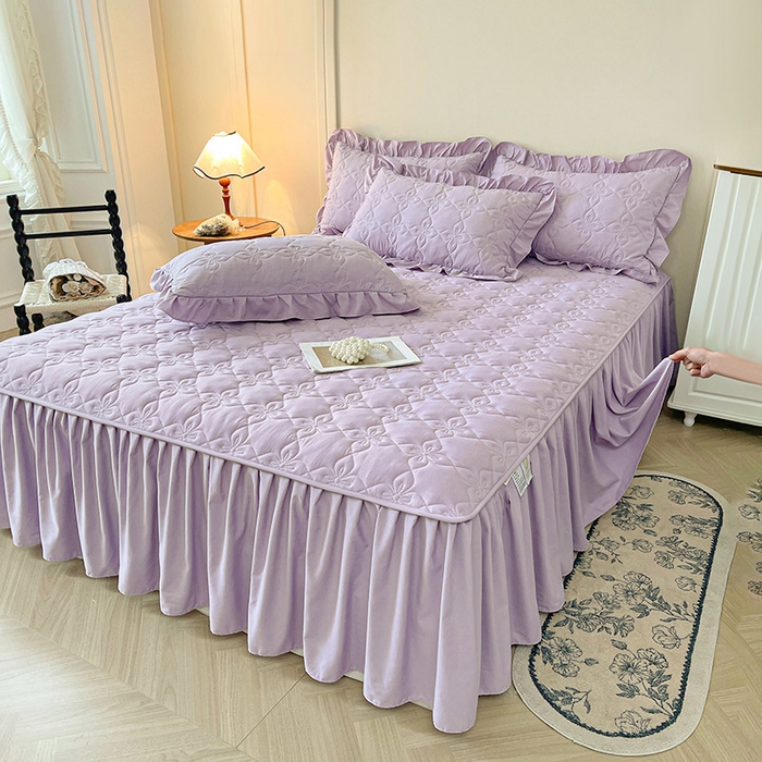 91家纺网 家纺一手货源 找家纺 鼎丰家纺 2025新款-新疆棉花夹棉床裙 100%新疆棉花床裙-海棠紫