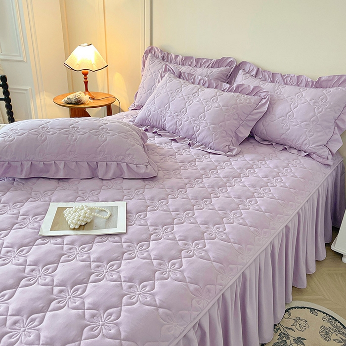 91家纺网 家纺一手货源 找家纺 鼎丰家纺 2025新款-新疆棉花夹棉床裙 100%新疆棉花床裙-海棠紫