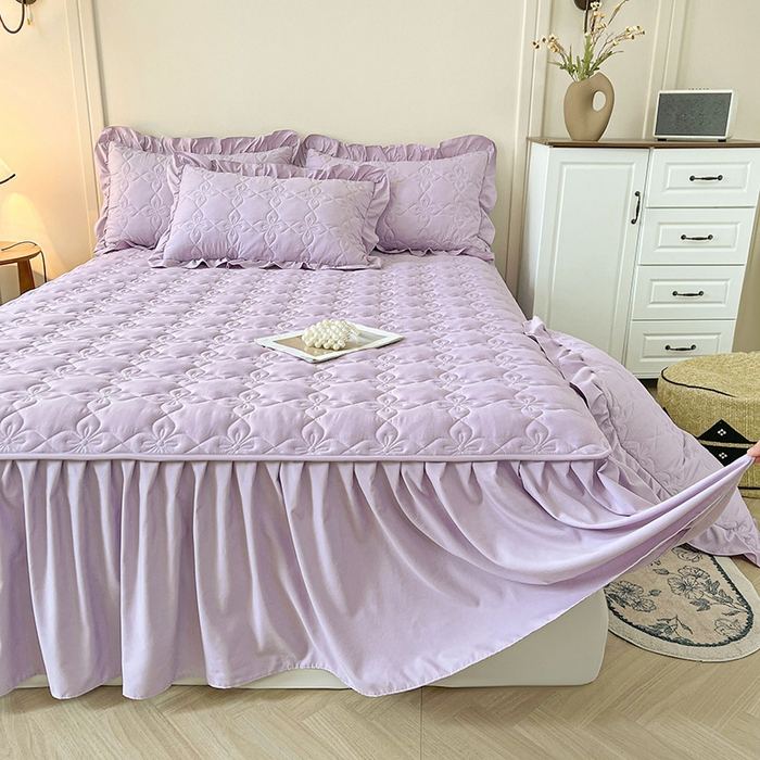 91家纺网 家纺一手货源 找家纺 鼎丰家纺 2025新款-新疆棉花夹棉床裙 100%新疆棉花床裙-海棠紫