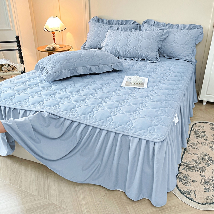 91家纺网 家纺一手货源 找家纺 鼎丰家纺 2025新款-100%新疆棉花夹棉床裙 100%新疆棉花床裙-晴空蓝