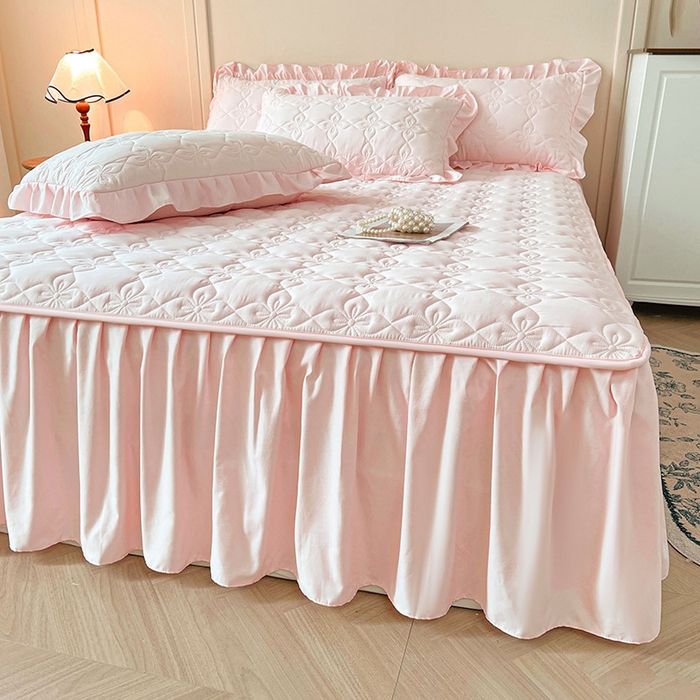 91家纺网 家纺一手货源 找家纺 鼎丰家纺 2025新款-100%新疆棉花夹棉床裙 100%新疆棉花床裙-桃花粉