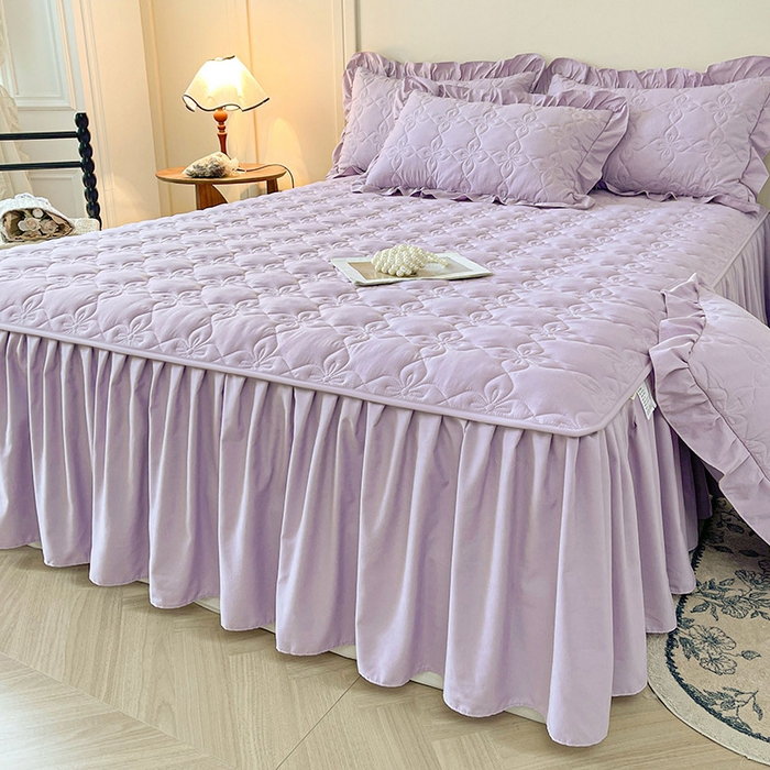 91家纺网 家纺一手货源 找家纺 鼎丰家纺 2025新款-新疆棉花夹棉床裙 100%新疆棉花床裙-海棠紫