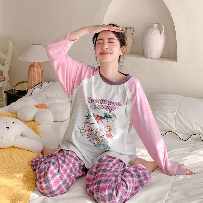 91家纺网 家纺一手货源 找家纺 妍景家居生活馆 2025新款秋野叙集家居服 秋野叙集家居服-粉色