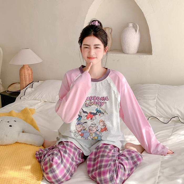 91家纺网 家纺一手货源 找家纺 妍景家居生活馆 2025新款秋野叙集家居服 秋野叙集家居服-粉色