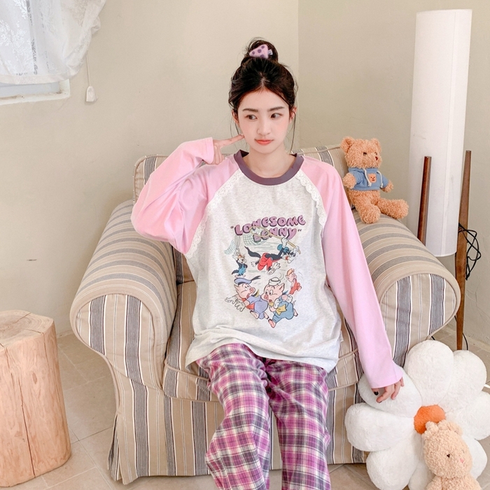 91家纺网 家纺一手货源 找家纺 妍景家居生活馆 2025新款秋野叙集家居服 秋野叙集家居服-粉色