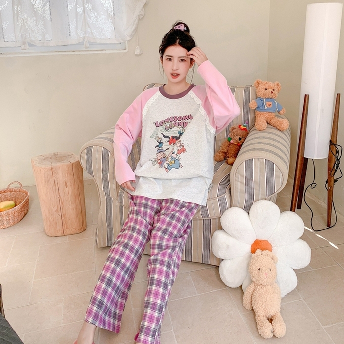 91家纺网 家纺一手货源 找家纺 妍景家居生活馆 2025新款秋野叙集家居服 秋野叙集家居服-粉色